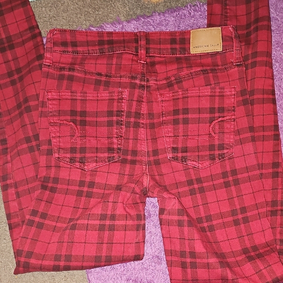 American Eagle Red Plaid Jeans - Picture 2 of 3